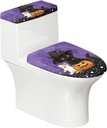 Black Cat Toilet Lid Cover Elongated for Bathroom Accessory Witch Halloween Toilet Seat Cover Set,with Elastic Oblong Lids Elasticized Cloth for All Saints' Day