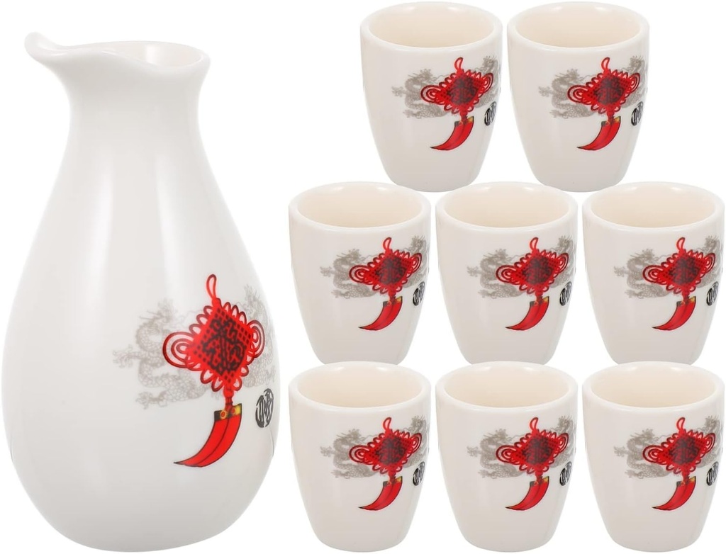 1 Set Wine Set Saki Drinking Bottle Novelty Wine Glasses Japanese Hot Sake Japanese Sake Small Sake Cups Japan Ceramic Wine Pitcher Ceramic Sake Pot Decanter Drinks Ceramics(Red White)