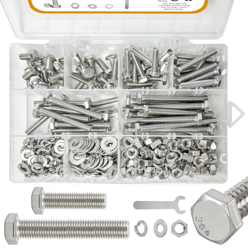 240PCS Nuts and Bolts, 1/4-20 Bolts and Nuts kit（with Lock&Flat washers・Wrenches） Hex Screws, Stainless Steel Bolts, and an Assorted Nuts and Bolts Assortment kit