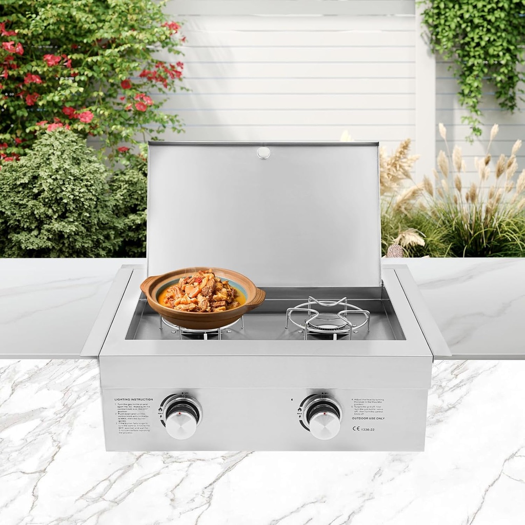 Commercial Gas Stove 2-Burner 3.5KW Countertop Cooking Stove Range Heavy-Duty Hot Plate Stainless Steel Cooking Equipment for Kitchens Restaurant Propane Natural Gas (NG)