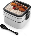 Violin Sheet Music Bento Box Adult Stackable 2 Layers Containers Reusable Leakproof Lunch Containers for Adults Travel 33oz Lunchbox with Spoon Portable Bento Boxes, Microwave Dishwasher Safe
