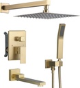 Tub Shower Faucets Sets Complete Brushed Gold Bathtub Shower System with Tub Spout, Bathtub Faucet Set Tub and Shower Faucet Combo Trim Kit with Rough-in Valve