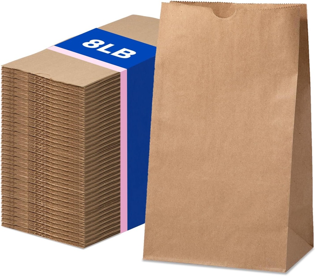 FMP Brands 500 Pack 8 lb Brown Paper Lunch Bags, 12.4 x 6 x 4 Premium Kraft Paper Bags Bulk for Small Business, Recyclable Snack Sacks, Durable Paper Grocery Bag for Food Storage, Packing