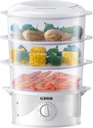 GDOR 3 Tier Electric Food Steamer for Cooking, 800W Vegetable Steamer for Fast Simultaneous Cooking, Dishwasher Safe, Boil Dry Protection, 60-Minute Timer, BPA-Free, 9.6 QT, White