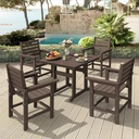 Outdoor Table and Chairs Set 5 Pieces, HDPS Weather Resistant Patio Dining Set with Umbrell Hole, Square Outdoor Dining Table with 4 Patio Chairs, Patio Dining Set for Balcony, Dark Brown