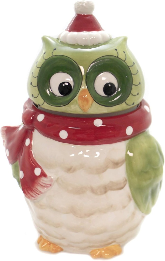 Cosmos Gifts Owl Design Ceramic Holiday Cookie Jar, 9-5/8-Inch