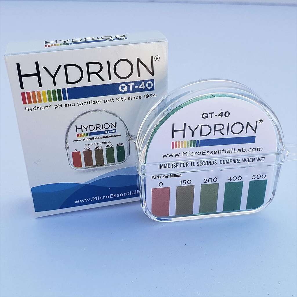 Hydrion QT-40 Quaternary SANITIZER Solution Test Tape for Testing 0-500 ppm Ranges - QUAT Tape & Color Chart - Tests Quaternary Ammonium Sanitizer Solutions in Restaurants, Bars, Daycare - 15 Ft Roll