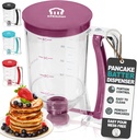 KPKitchen Pancake Batter Dispenser - Kitchen Must Have Tool for Perfect Pancakes, Cupcake, Waffle, Muffin Mix, Cake & Crepe - White Elephant Gift - Pancake Griddle Maker with Measuring Label (Purple)