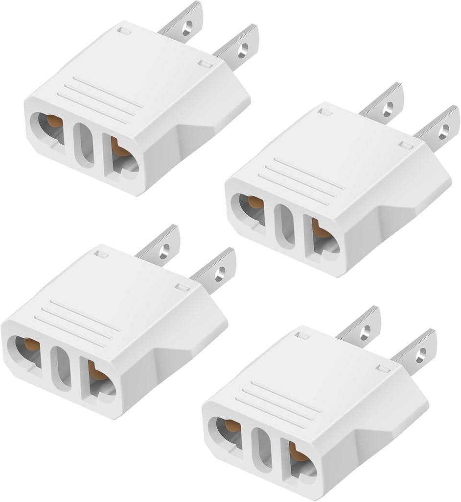 4 Pack European to US Plug Adapter, 220V to 110V Adapter Plug Converter, Travel Adapter European to American, Canada, Mexico, Type A, White