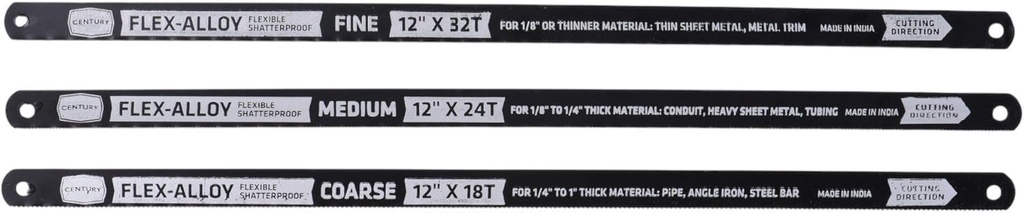 Century Drill & Tool 4336 High Carbon Alloy Steel Hacksaw Blade Set, 3 Piece