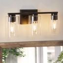 Vanity Light Bathroom, 3 Light Black Light Fixtures, Modern Vanity Light with Clear Glass Shade, E26 Base Lights Over Mirror, Vanity Lights for Bathroom Kitchen