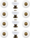 12Pcs 1” Ceramic Round Knobs, Antique Brass and Ceramic Cabinet Knobs, White Furniture Knobs, Mini Drawer Handle Pulls for Drawer Closet Dresser Cupboard Wardrobe Door Kitchen