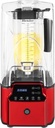2200W 110V Commercial Smoothie Blender Maker W/Soundproof Cover & Timer 2.2L Large Capacity Blender Professional Automatic Fruit Juicer Mixer for Home Bar Restaurant Hotel Cafe Red+Clear