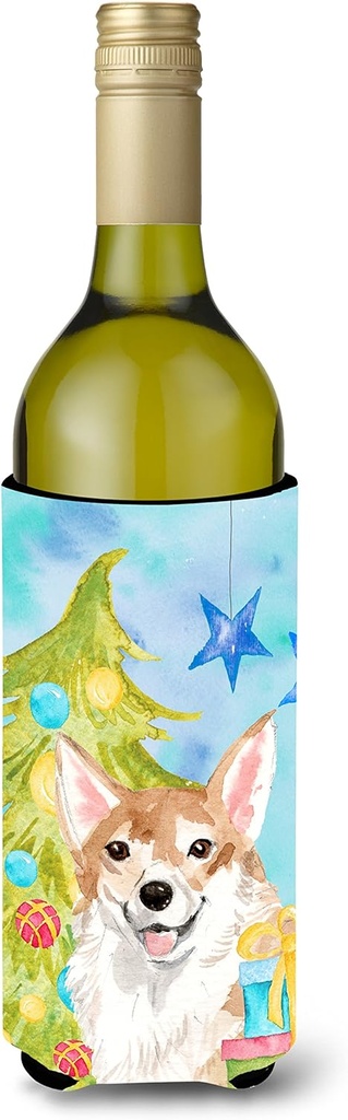 Caroline's Treasures BB9414LITERK Corgi Christmas Wine Bottle Hugger Bottle Cooler Sleeve Hugger Machine Washable Collapsible Insulator Beverage Insulated Holder