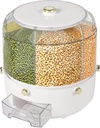 13.2lbs Large Grain Dispenser, 6-Compartment Rotating Coarse Grain Jar, Sealed Clear Storage Bucket One-Button Pressing Container for Kitchen Cabinet Pet Food