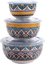 Bico Havana Ceramic Bowl with Air Tight Lid Set of 3(27oz, 18oz, 9oz each), Prep bowls, Food Storage Bowl for Salad, Snacks, Fruits, Microwave and Dishwasher Safe