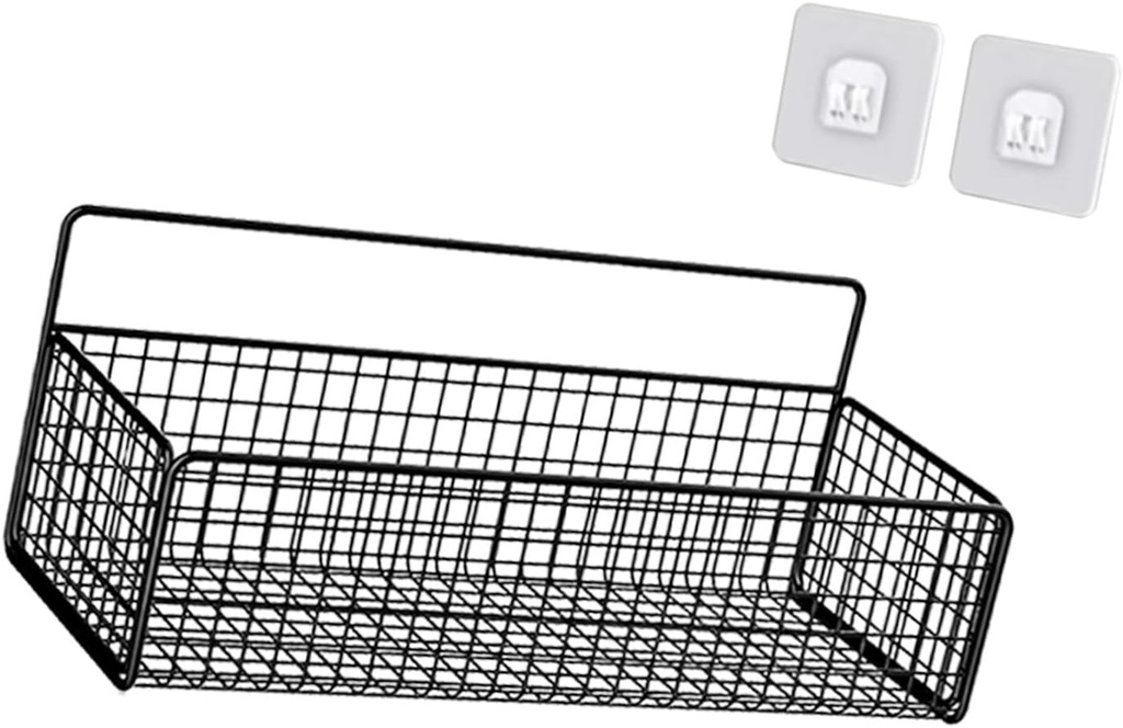 Generic Rustic Hanging Wire Basket for Kitchen And Home Organization, Black L with sticker