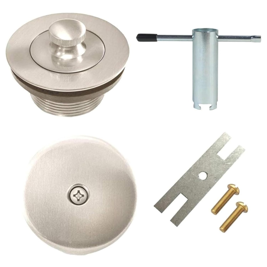 Lift and Turn Twist Bathtub Tub Drain Conversion Kit Assembly, All Brass Construction - Brushed Nickel