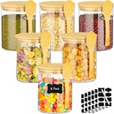 Glass Jars with Bamboo Lids and Spoon - 6 Pack 26 Fl.oz Round Glass Canister with Airtight Lid, Includes Labels and Marker, Flour Sugar Containers Jar for Loose Tea, Cereal, Coffee Bean, Cookie