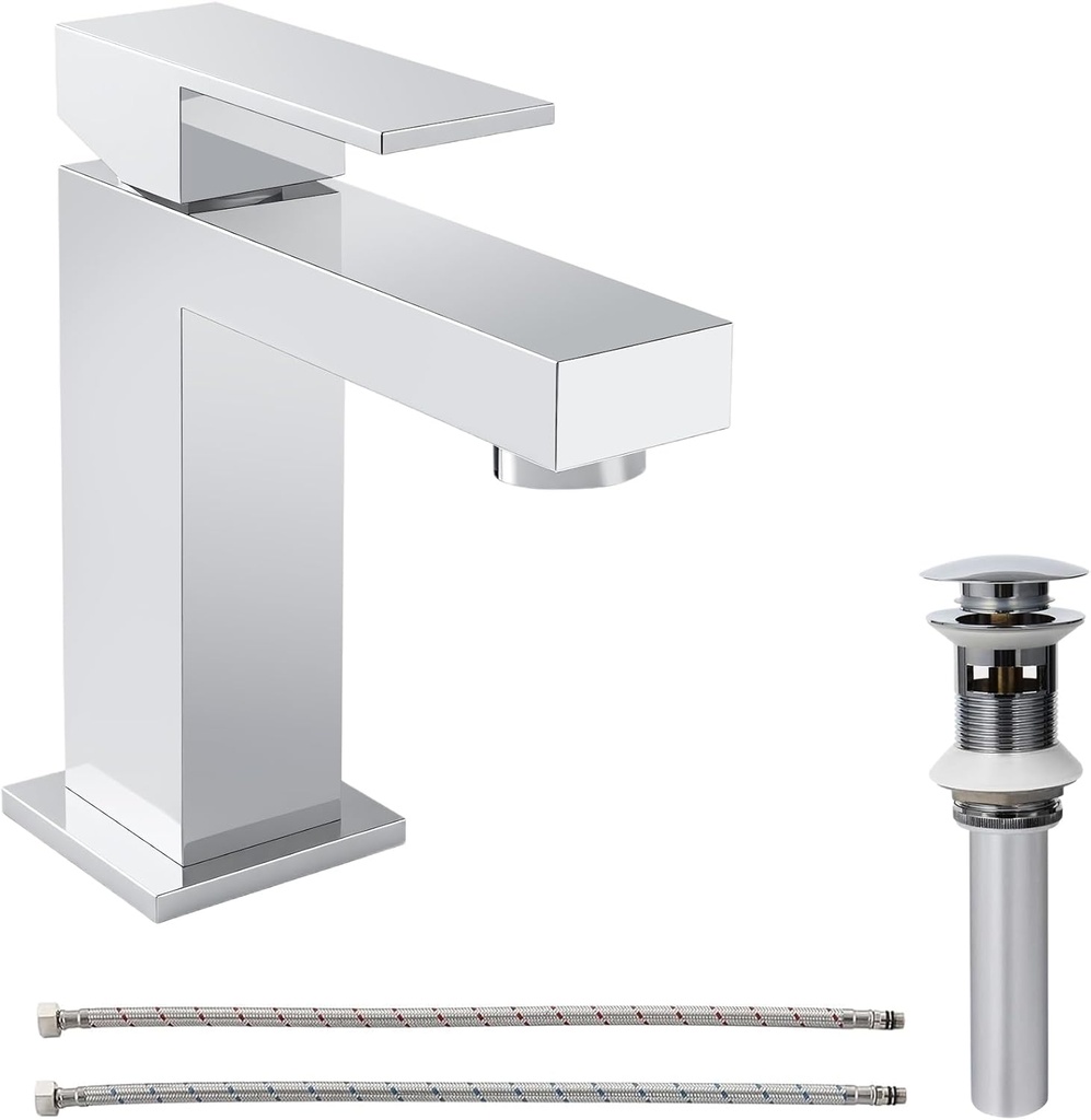 Chrome Bathroom Faucet Single Hole, ALWEN All Metal Bathroom Faucet with Pop up Drain, Fingerprint Resistant Leadfree CEC & cUPC Certified Single Faucet Modern Touch on Bathroom Sink Faucet