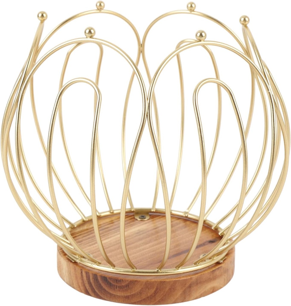 Iron Coffee Pod Holder, Metal Coffee Bar Basket K Cup Organizer for Counter with Wooden Base, K Cup Holders Coffee Capsule Pods Storage Organizer Rack for Kitchen Office