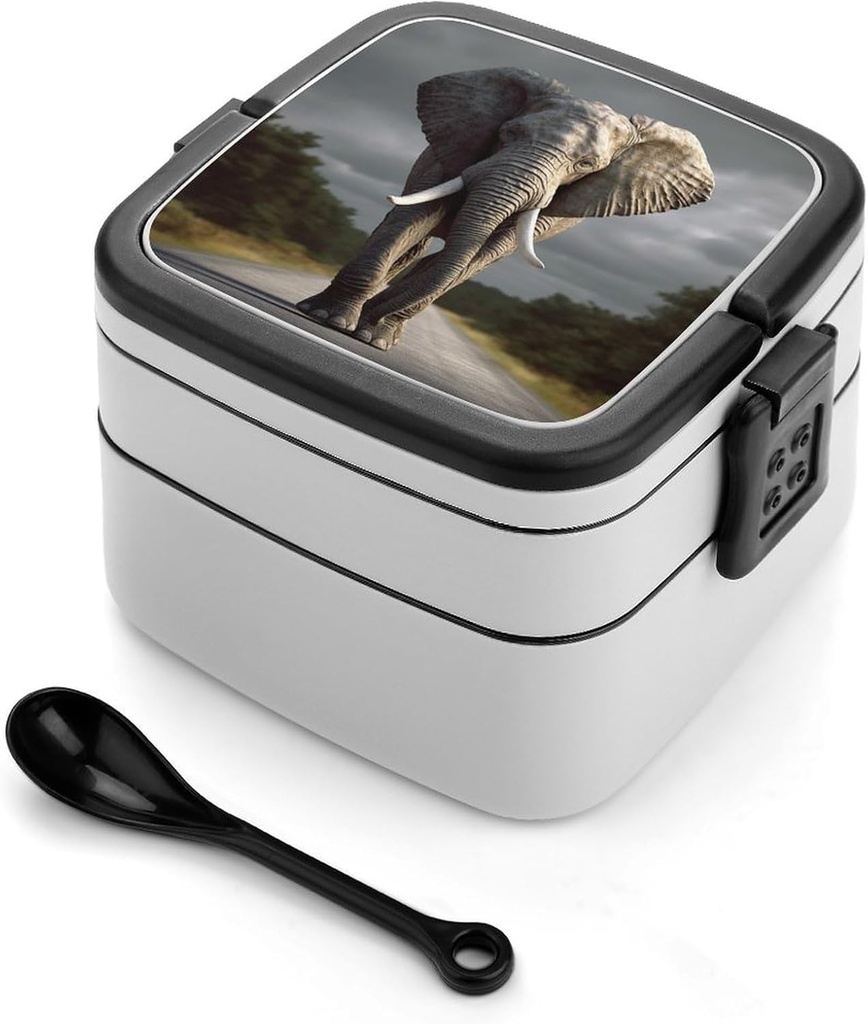 3D Elephant Bento Box Double-Layer Bento Lunch Container with Spoon And Invisible Handle Adult Leak-Proof Lunchbox for Dining Out Work Picnics Travel