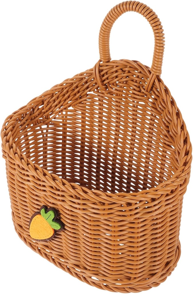 Woven Hanging Storage Basket for Kitchen Wall Decor for Garlic Ginger and Fruits for Home Organization and Rustic Aesthetic Carrot Design