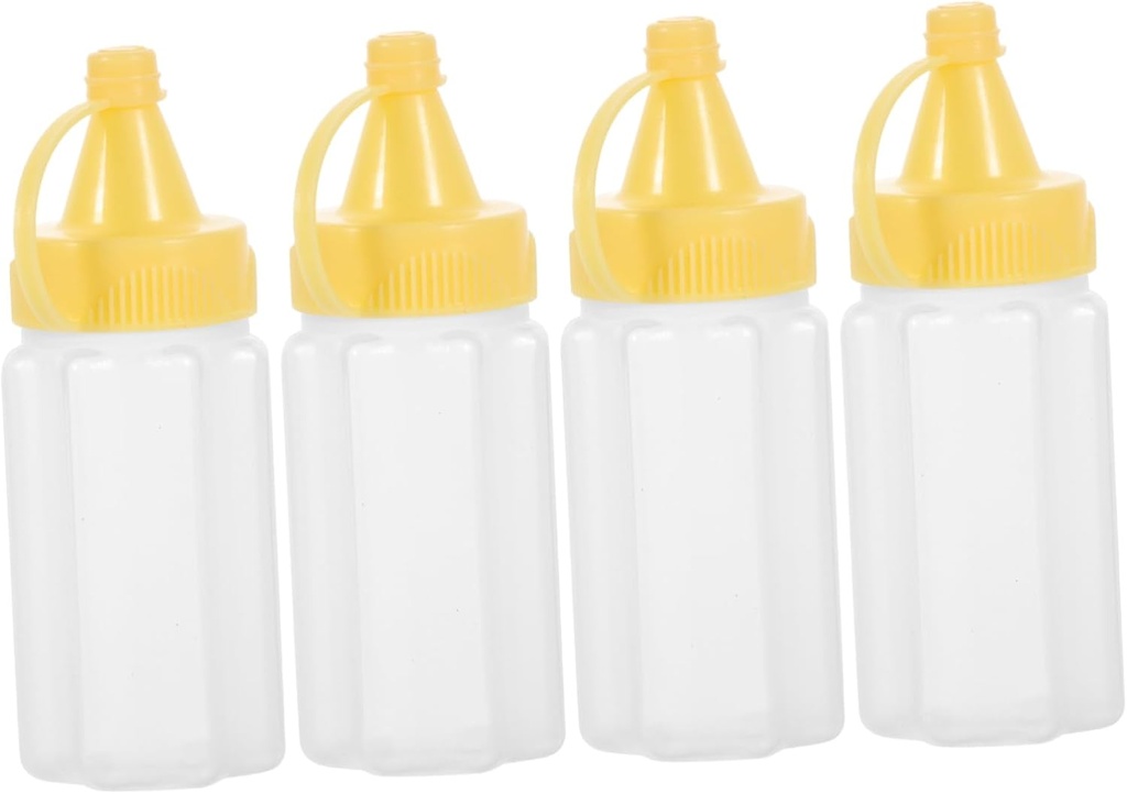 GANAZONO 4pcs Mini Squeeze Bottle for Sauces and Dressings for Ketchup Mustard and Condiments for Outdoor Bbq and Lunch Boxes Packaging