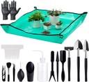Melphoe 25Pcs Mini Garden Hand Transplanting Succulent Tools Set, 39.4" Thickened Repotting Mat & Plant Tag, Miniature Planting Indoor Fairy Care, Potting, Cactus, Houseplant Bonsai Tool Kit (Black)
