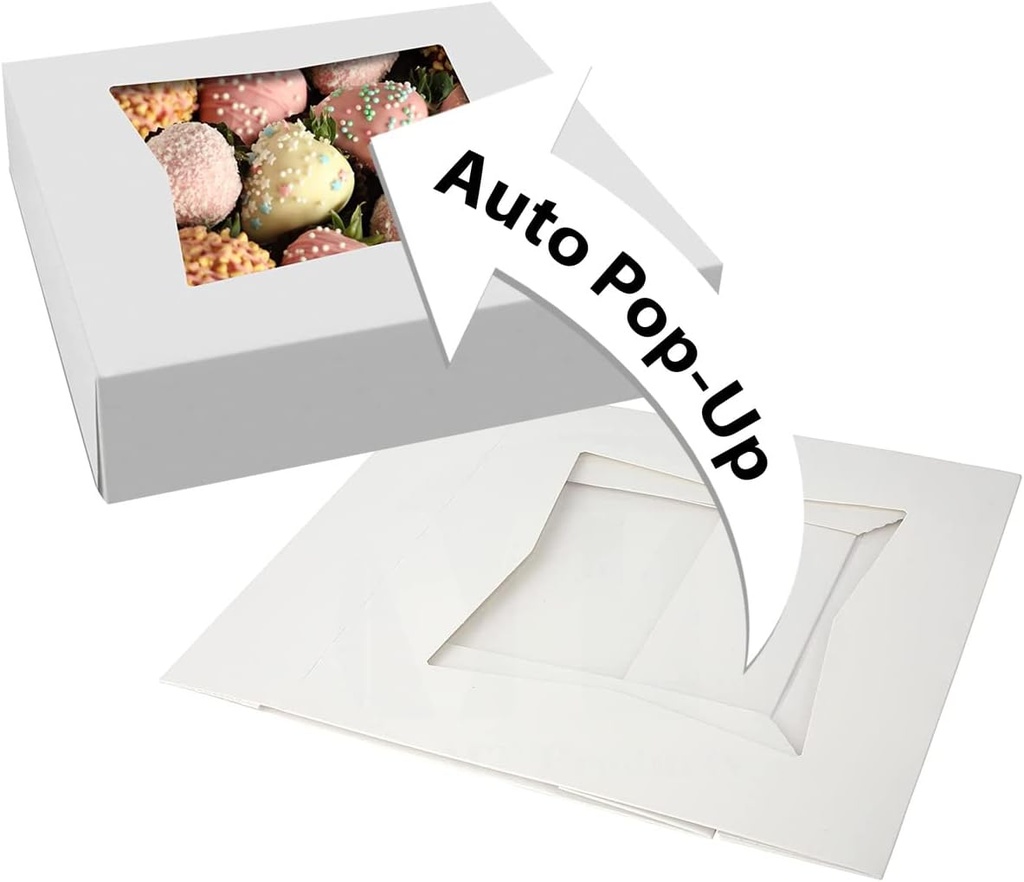 MT Products White Bakery Pie Boxes 9" x 9" x 2.5" - Auto Pop-Up Windowed Bakery Boxes (Pack of 15) - Made in the USA