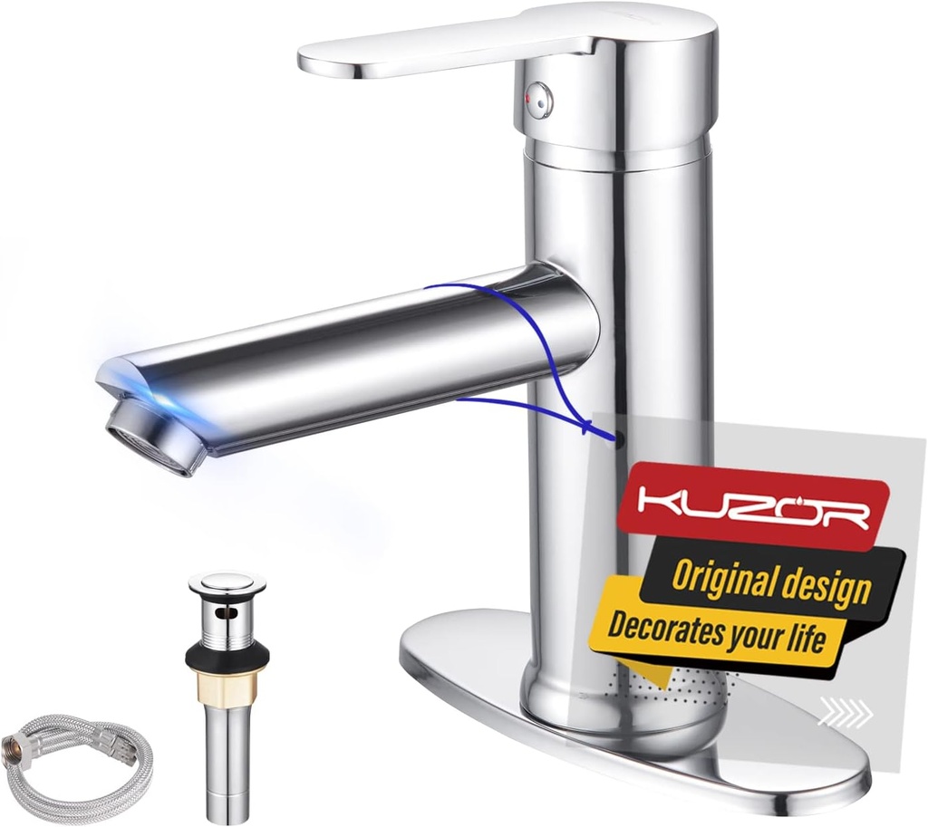 1PC Brass Bathroom Faucets 5-Minute Installation, Single Hole Bathroom Sink Faucet Easy to Handle - for Modern Bath/Vanity/RV - 3.79 Inch Spout High, 17.94 Oz Weight - Chrome