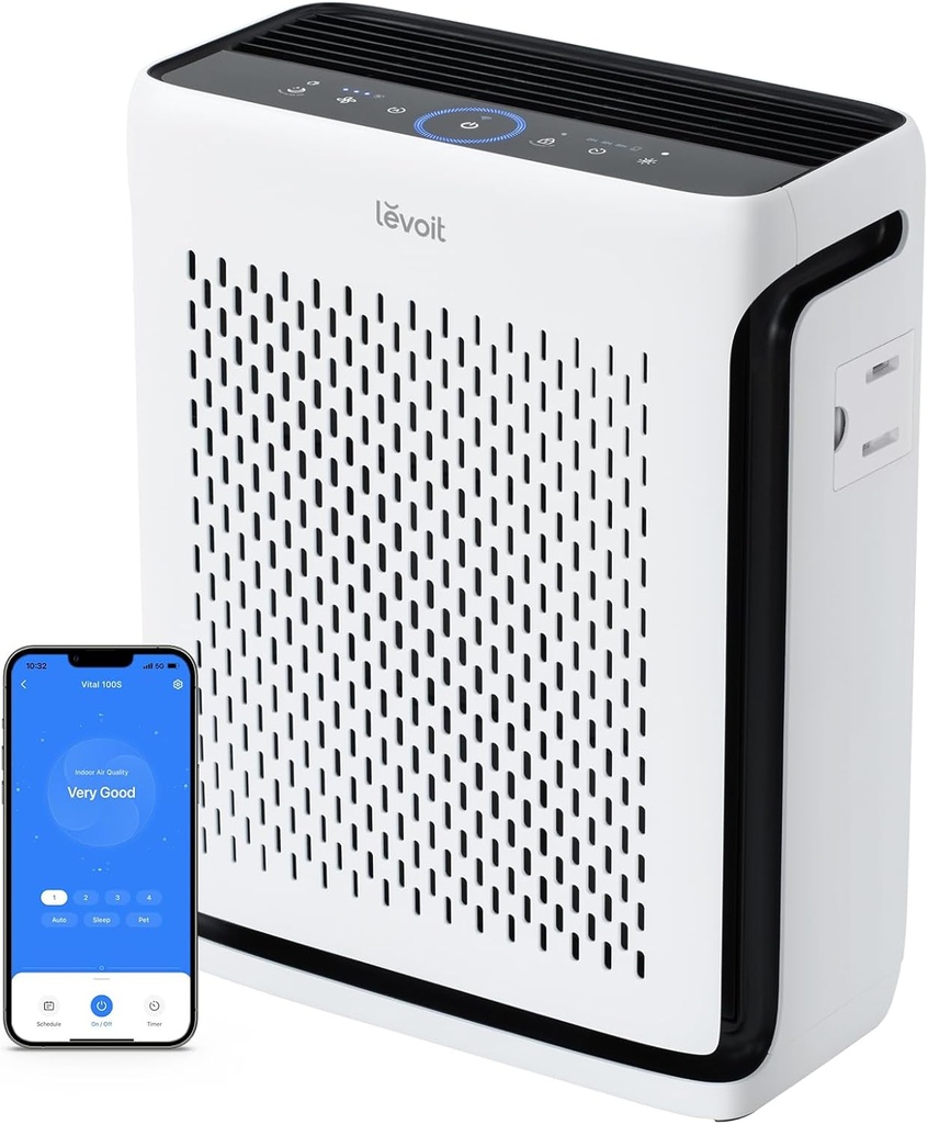LEVOIT Air Purifier for Home Large Room Up to 1073Ft² with Air Quality Monitor, AHAM VERIFIDE, Smart WiFi, Washable Pre-Filter, HEPA Sleep Mode for Pets, Allergies, Dust, Pollen, Vital 100S-P, White