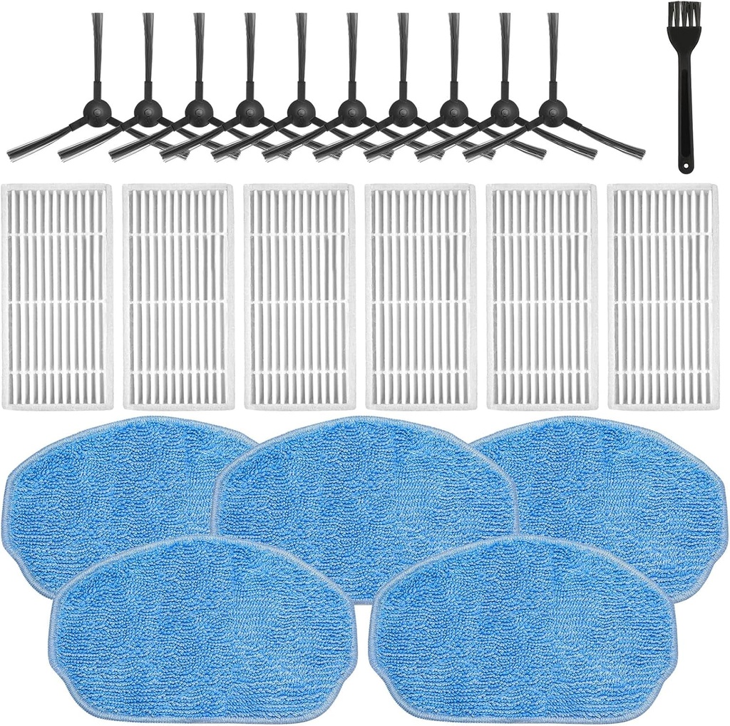 Replacement Parts for XIEBro Life BR151, for ZCWA BR151, for MANVN BR151, for Kilgone G20, for MAMNV BR151, for MANVINS G20, for ZC WAS BR151, for iMartine BR151, 6 Filters, 5 Mop Pads, 10 Side Brush