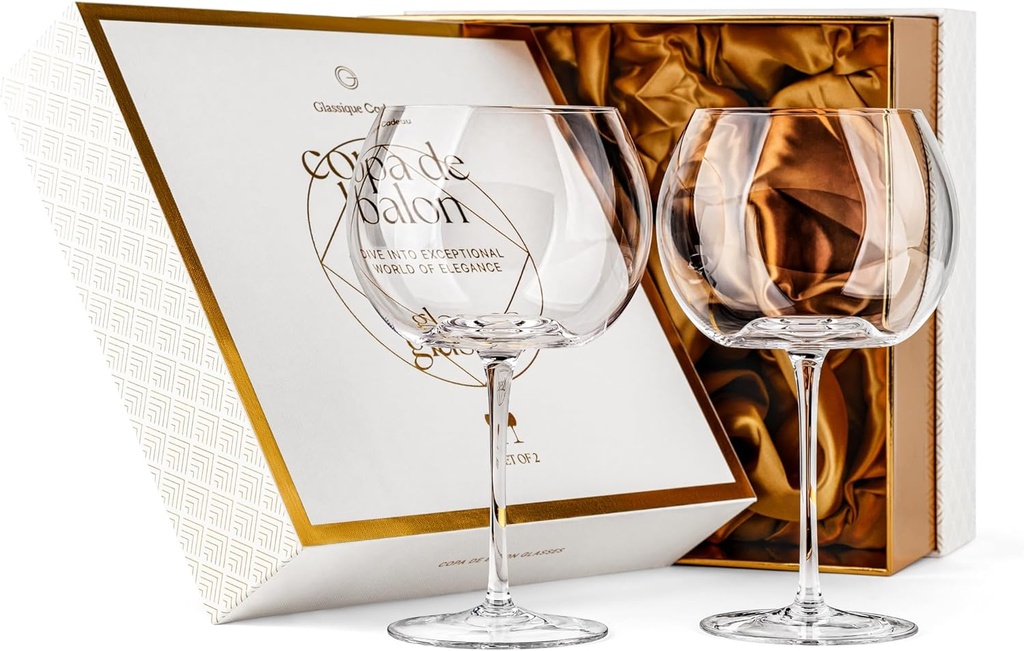 GLASSIQUE CADEAU Large 25 oz Copa de Balon Cocktail Glasses | Set of 2 | Big Crystal Balloon Goblets for Gin and Tonic, Sangria, Aperol Spritz, Limoncello Spritz, Hugo | Elegant Long Stemmed Glassware