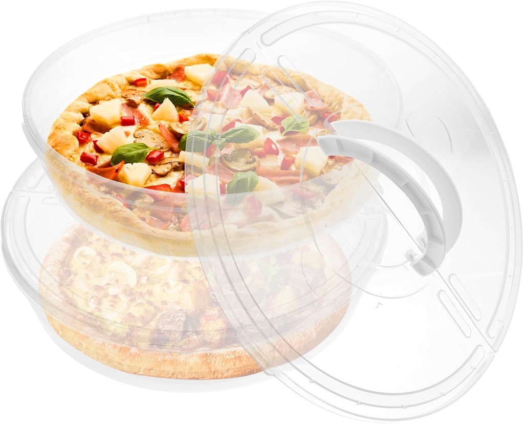 2 Pcs Clear Pie Containers With Lids and Handle, Round Plastic Pie Carrier Reusable Leftover Pizza Storage Container Box Double-Layer Food Tray with Cover for Cake Cookies Cheesecake Pastry
