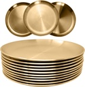 WANBY Stainless Steel Plates Gold Metal Dinner Plates Unbreakable Dinner Dishes Set for Kitchen Home Camping Outdoor Party BBQ (9inch 10Pcs)