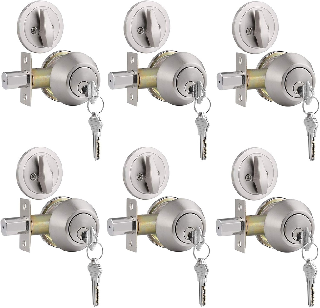 Gobrico 6 Keyed Alike Single Cylinder Deadbolts Keyed on One Side, Satin Nickel