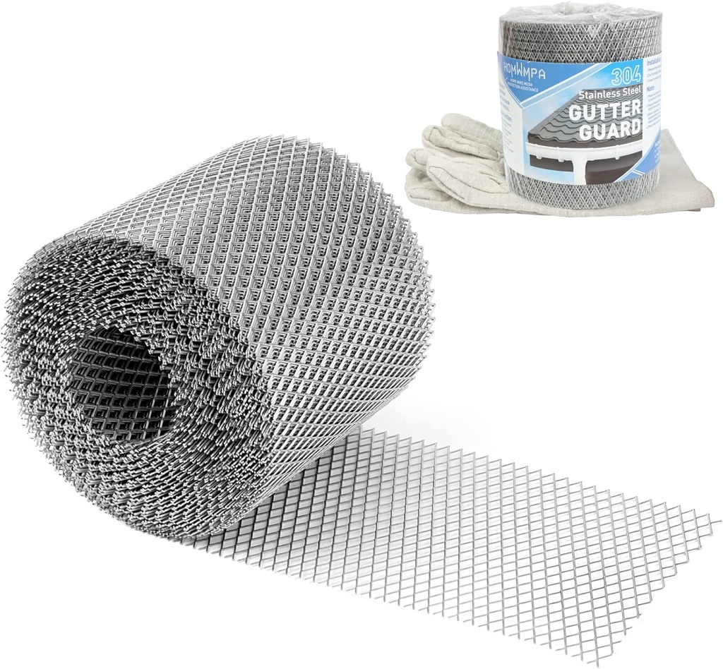 Gutter Guard 5 inch, 304 Stainless Steel Gutter Sceen Mesh Roll, Leaf Filter Gutter Protection, Leaf Guards for Leaves, Branches, Debris, 40 Feet