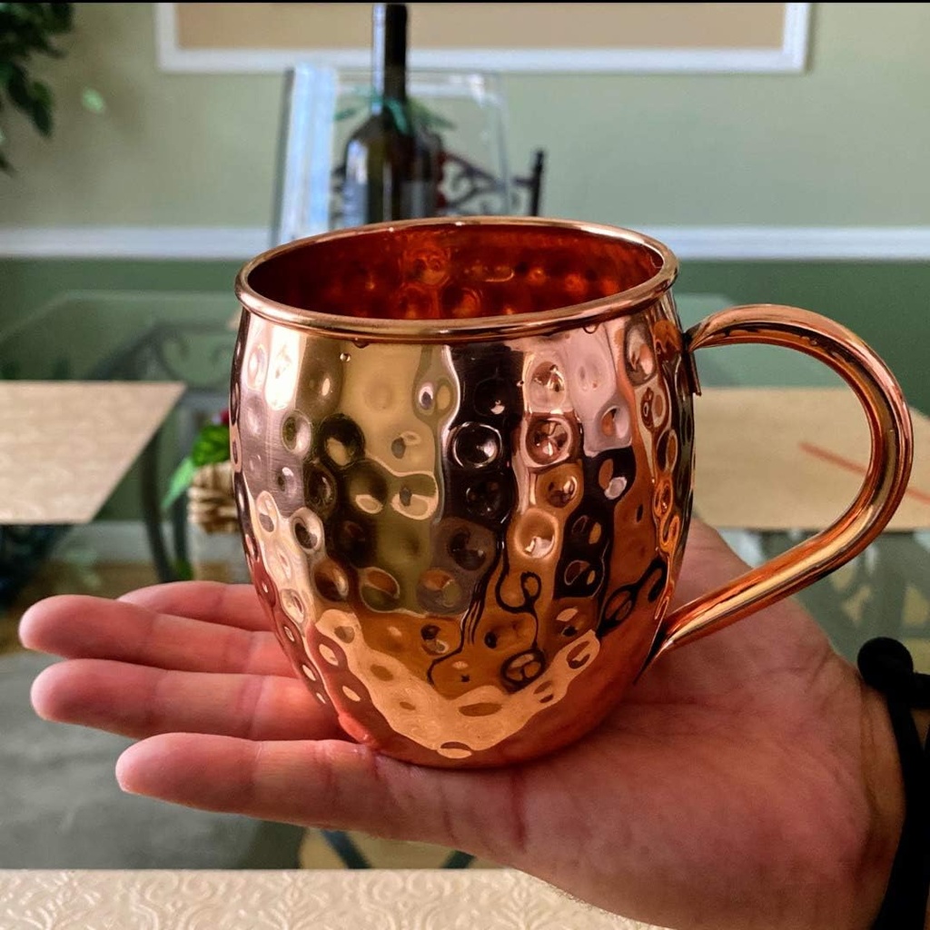 SciencePurchase Set of 4 Pure Copper Moscow Mule Mugs Gift Set with 4 Copper Cocktail Straws and 2 Shot Glasses, Each Hammered Mug Holds 16 Ounces