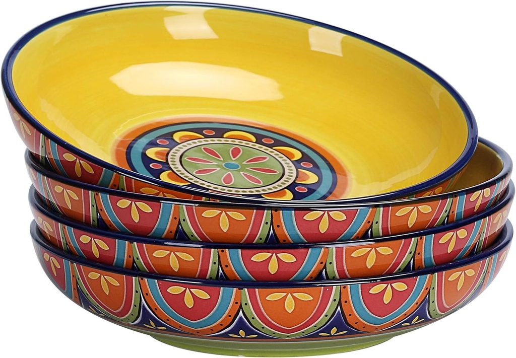 Bico Tunisian Pasta Bowls, 35oz Salad Bowl Set of 4, Large Ceramic Serving Dinner Bowls for Soup and Cereal, Microwave and Dishwasher Safe, Gift for Housewarming and Thanksgiving