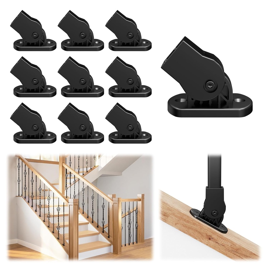 Muzata 10Pack Plastic Adjustable Baluster Shoes Nylon Swivel Shoes with Screws for 1/2" Square Metal Balusters Staircase Spindles WT39