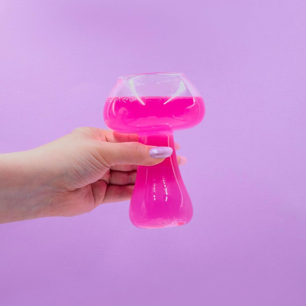 NPW Mushroom Shaped Glassware, Groovy Retro Barware, 12 Oz Mushroom Cocktail Glass, Pink, Reusable, Microwave Safe