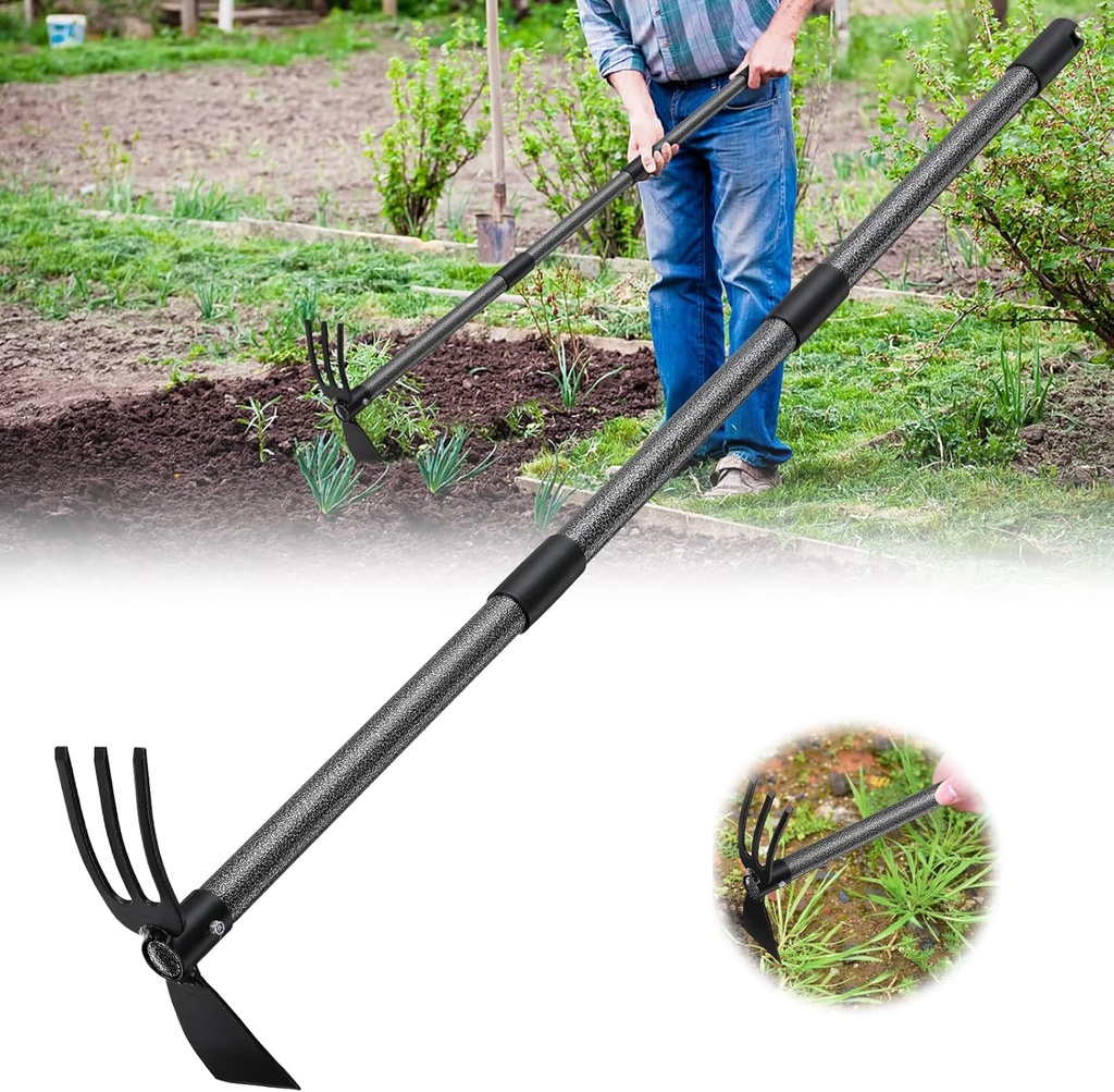 Garden Hoe, 2 in 1 Hand Hoe Garden Tools,45 Inch Long Handle,Garden Hoe and Cultivator for Weeding Cultivating Planting, Small Hand Rake Tiller for Flower Bed Gardening, Loosening Soil