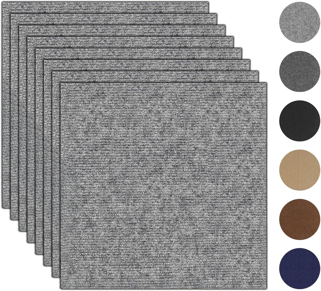 30Pcs Carpet Tiles Peel and Stick 12”x 12” Non-Slip Self Adhesive Squares Carpet Floor Tile Reusable Waterproof Carpet for Living Room Bedroom