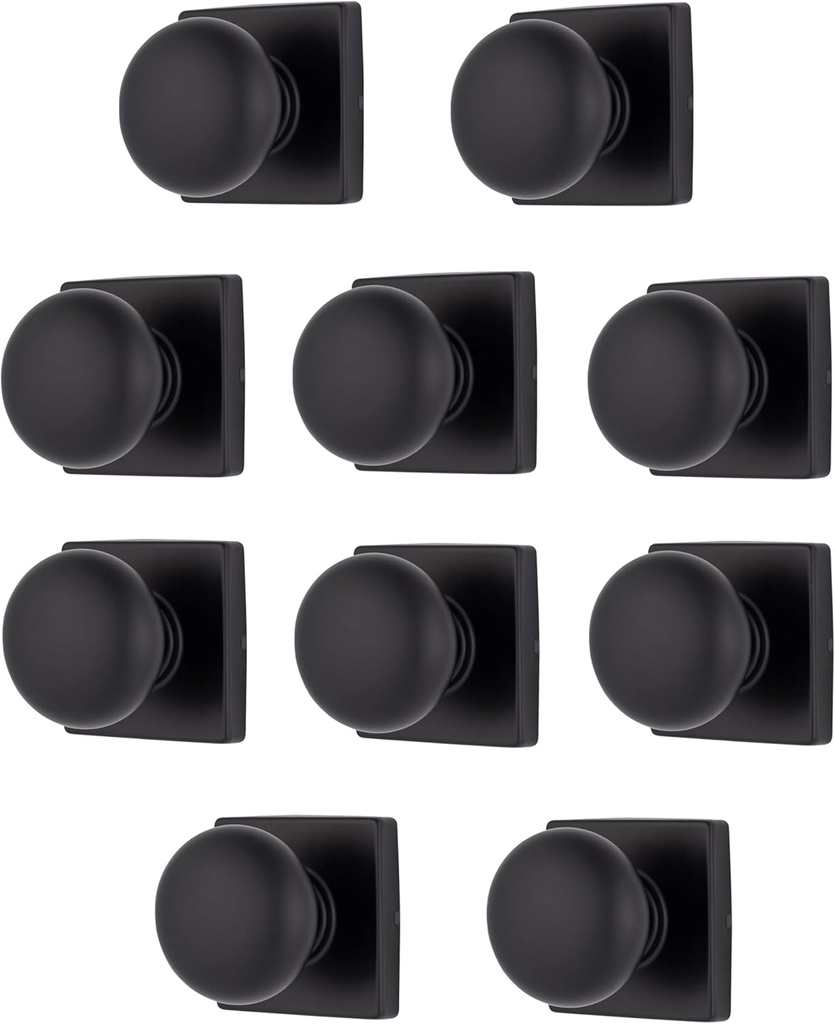 BRINKS – Contemporary Non-Locking Interior Ball Door Knob, Matte Black - Designed for Sleek and Modern Homes and Blends Seamlessly with Interior Décor (E2426-122) (10 Pack)