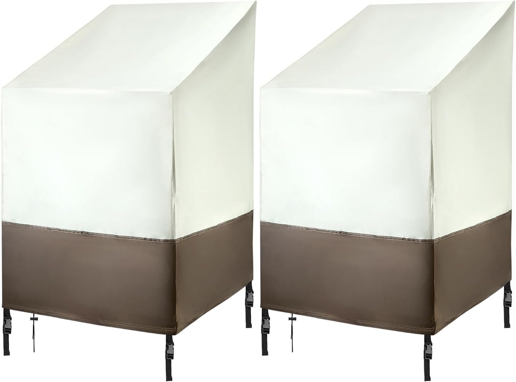 QWORK 2-Pack Stackable Patio Chair Covers - 36"Lx28"Wx47"H Waterproof Outdoor Lawn Patio Furniture Covers, Fits 4-6 Chairs, Beige & Brown
