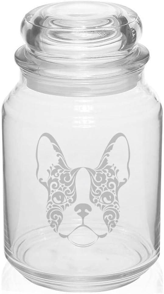 26 oz Glass Candy Jar Gift French Bulldog Floral