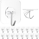 ZESLMG Adhesive Wall Hooks for Hanging, 16 Pack Self Sticky Hooks Heavy Duty 22lb Clear, Removable Shower Hook No Damage for Towel Key Coat Wreath Picture Outdoor Ceiling Bathroom Kitchen, Waterproof