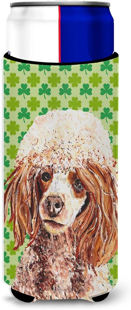 Red Miniature Poodle Lucky Shamrock St. Patrick's Day Ultra Beverage Insulators for slim cans