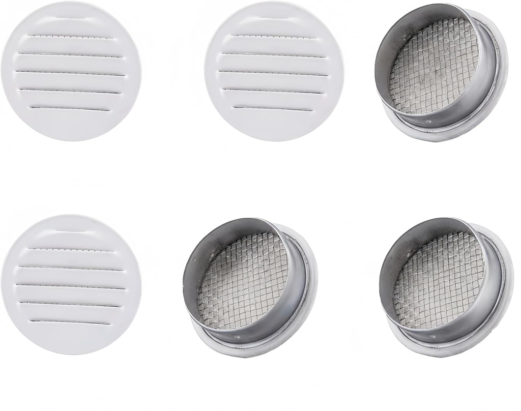 Round Aluminum Louver with Insect Screen, 2 Inches, White, 6-Pack